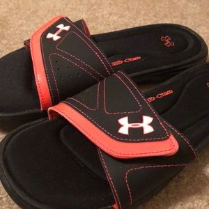 Pink and Black Under armour Slides